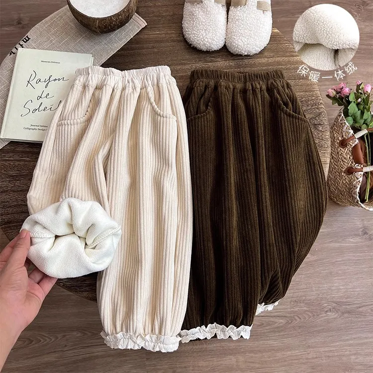 女童加绒裤子秋冬款女宝宝冬装儿童秋装2024新款冬季加厚萝卜裤