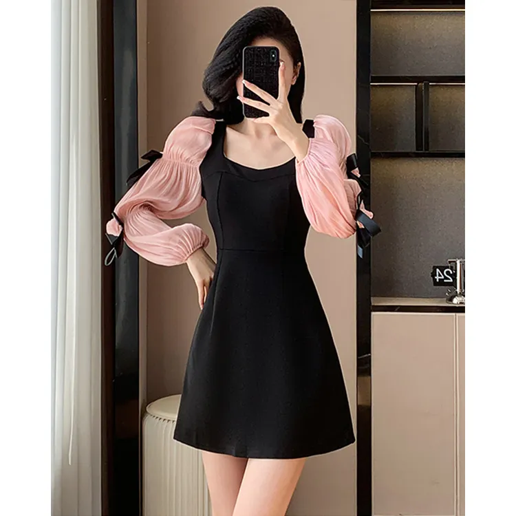 早秋女装法式超好看黑色连衣裙2024年新款女秋冬季小个子显瘦裙子