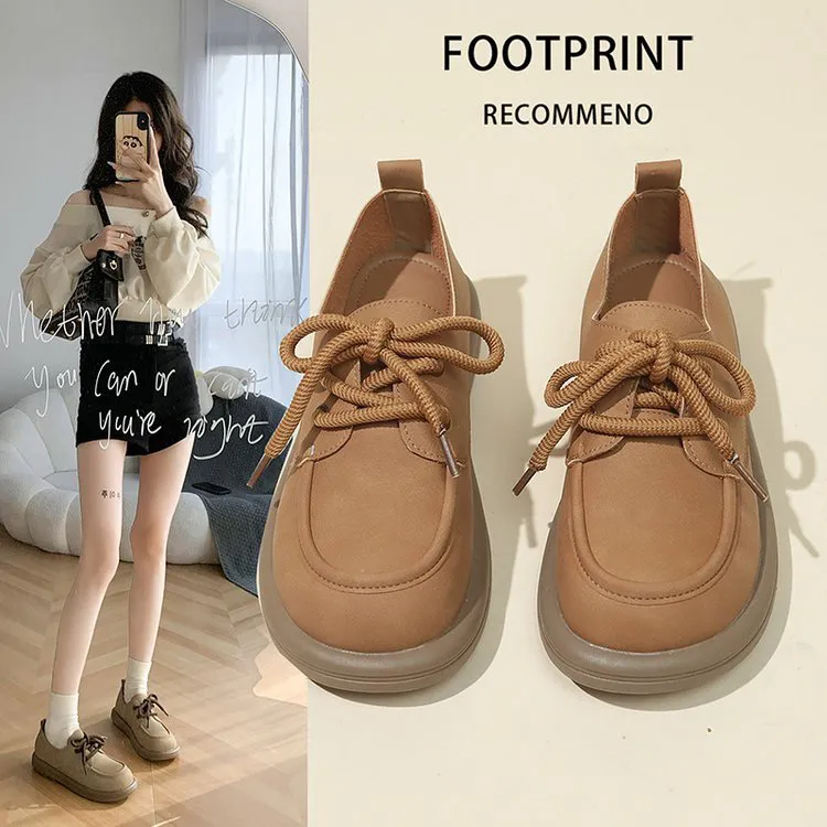 勃肯平底系带小皮鞋乐福鞋2024秋季新款休闲复古软底舒适百搭单鞋