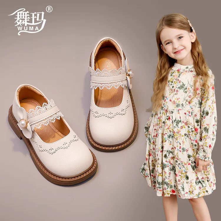 舞玛时尚女童公主鞋2025春秋真皮软底女童鞋中小童女宝单鞋233551