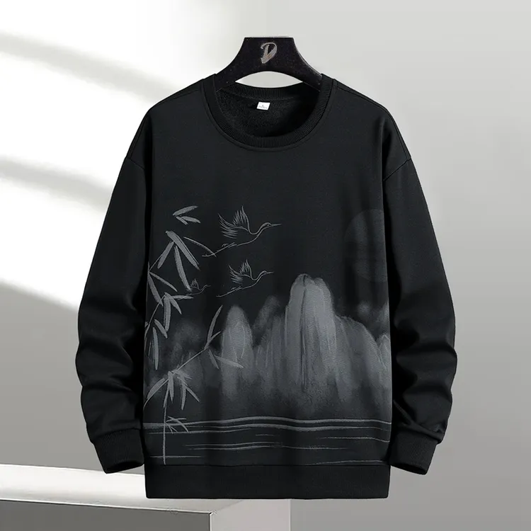 2024男士卫衣春秋季款时尚潮流打底衫古风衣服长袖圆领宽松打底衫