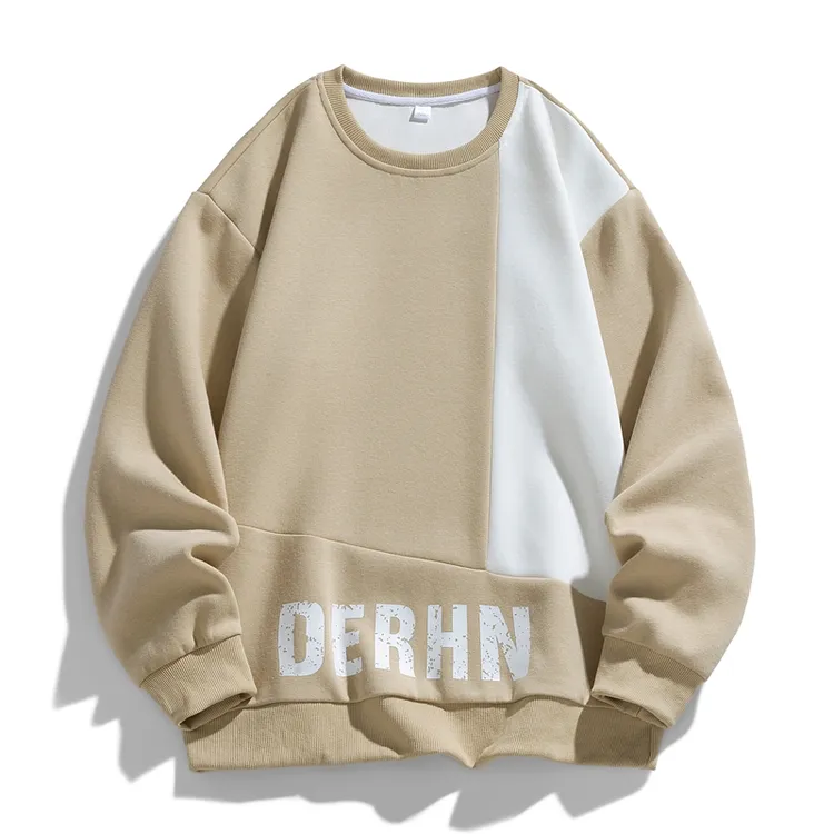 卫衣圆领拼接长袖秋季套头上衣美式潮流宽松透气百搭情侣韩版