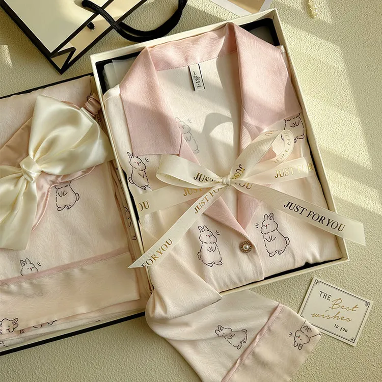 Tins小香风兔子长袖薄款冰丝睡衣女款春秋季高级感甜美可爱家居服