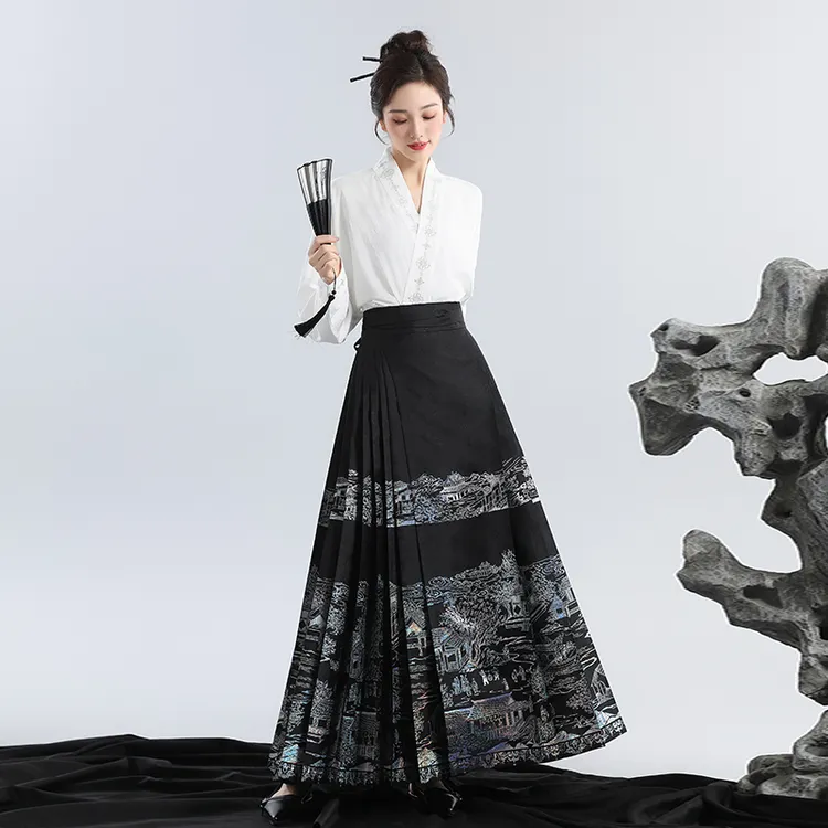无衣饮羽【上河图景】彩螺织金国风汉服马面裙织金春夏日常纱缎百搭