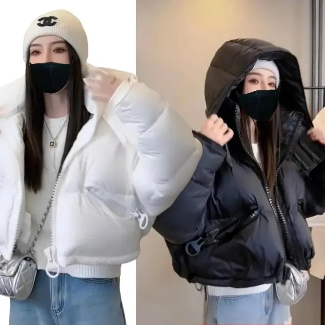 欧货高端白鸭绒短款外套2025冬季保暖大拉链设计加厚面包服棉服女