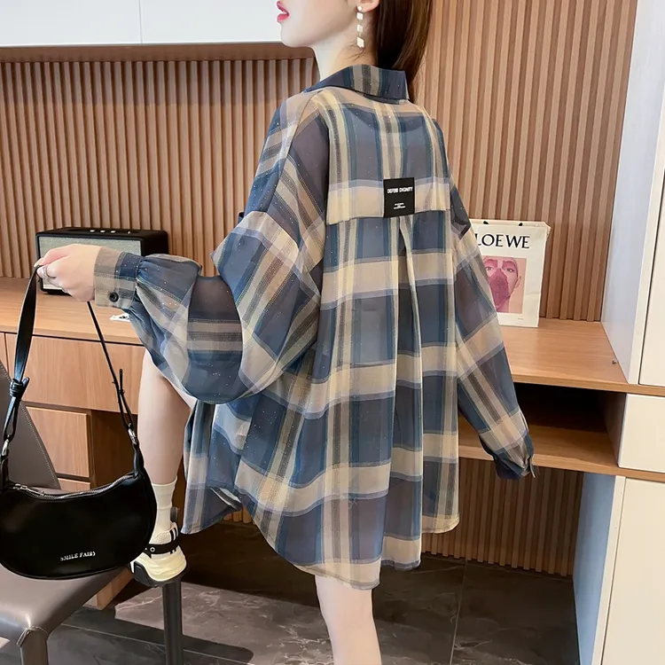 亮片满天星百搭防晒衬衫女夏季2024爆款复古休闲宽松防晒衣外套潮