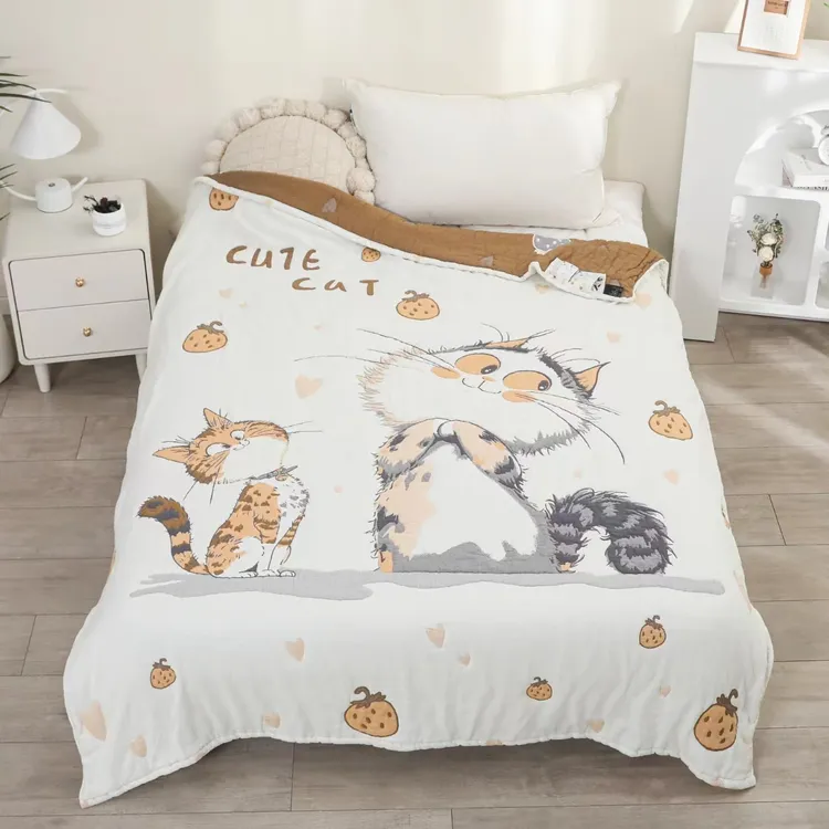 {可爱猫}150x120泡芙被 柔软 亲肤 透气 舒适  保暖 可机洗精梳