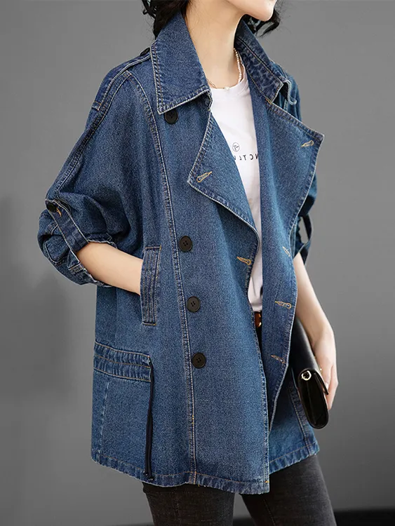两穿七分袖宽松显瘦系带休闲牛仔外套春秋装女小众牛仔上衣中长款