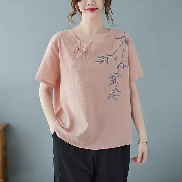 【当天发+退货包邮】棉麻民族风女装夏季新款休闲刺绣短袖T恤119