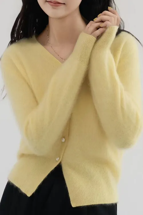 925纯山羊绒拉绒高端系列保暖v领开衫女款羊绒衫