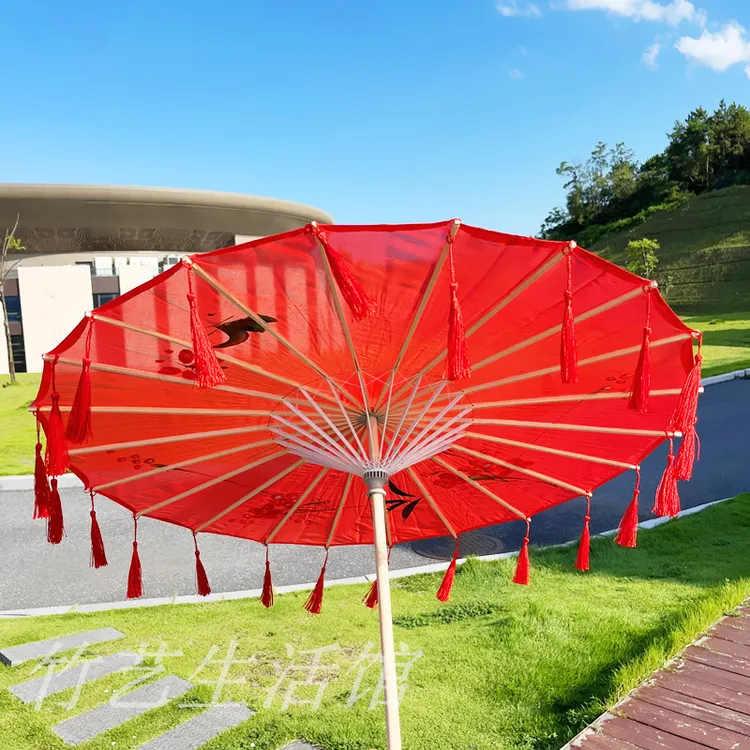 古风绸布舞蹈伞舞台演出油纸伞旗袍走秀古代背景汉服装饰道具伞