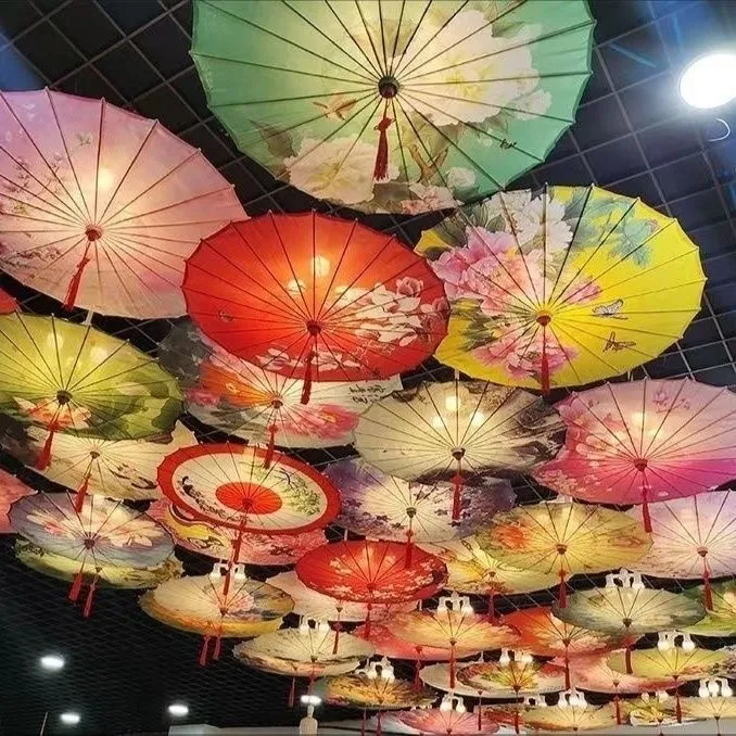 国潮古风绸布装饰伞批发中国风舞蹈伞户外吊顶悬挂伞diy天空之伞