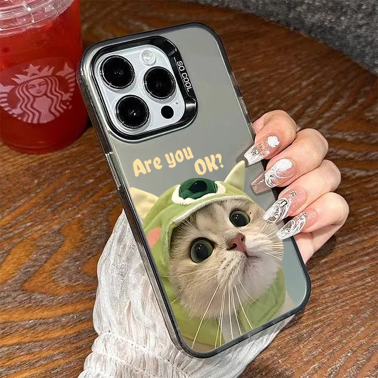 彩银IMD可爱小猫适用于苹果15pro/14高级感简约iPhone防摔防指纹