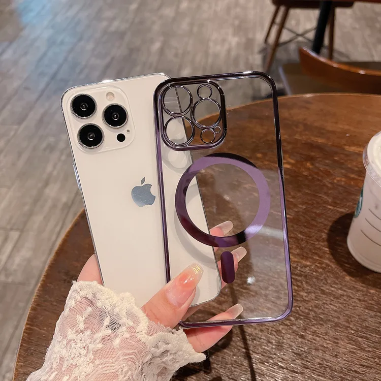 透亮电镀磁吸硅胶苹果15手机壳iphone全包防摔套奢华透明保护壳