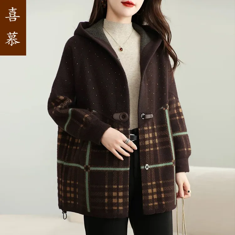 喜慕中年妈妈冬装双面毛呢外套新款洋气质中老年女装宽松呢子大衣