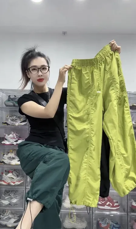 休闲工装裤女2025薄款速干运动裤高腰抽绳束脚阔腿九分裤