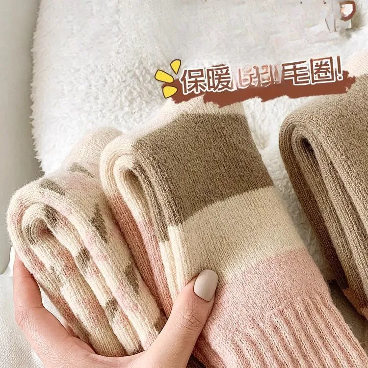 加厚毛圈袜子女秋冬季中筒袜毛圈保暖加厚女士毛巾地板袜冬天