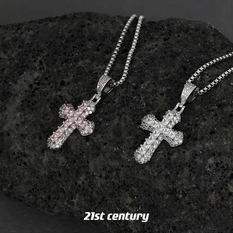 形云 钛钢项链 欧美嘻哈彩色满钻十字架镶钻项链男小众百搭情侣