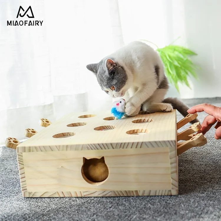 源头厂家猫玩具打地鼠逗猫棒逗猫玩具自嗨小老鼠互动实木猫咪用品