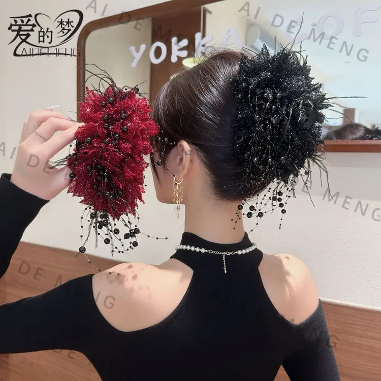 爱的梦港风亮片闪花朵抓夹网红百搭时尚大板鲨鱼夹显发量头饰发夹商品图