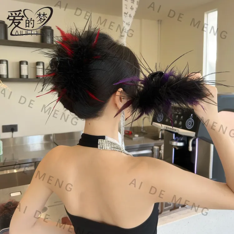【买一送一】爱的梦羽毛抓夹高级感鸵鸟毛蓬松头发饰后脑勺鲨鱼夹商品图