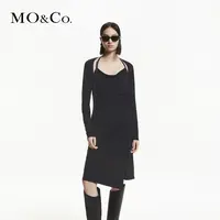 MOCO秋【凉感三醋酸】假两件捏褶坎肩连衣裙MBD3DRS018
