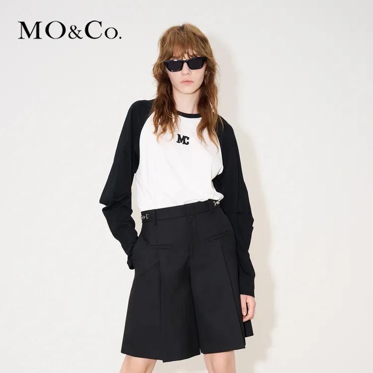 MOCOMC刺绣立褶插肩袖长袖棉质宽松T恤MBC4TEET01