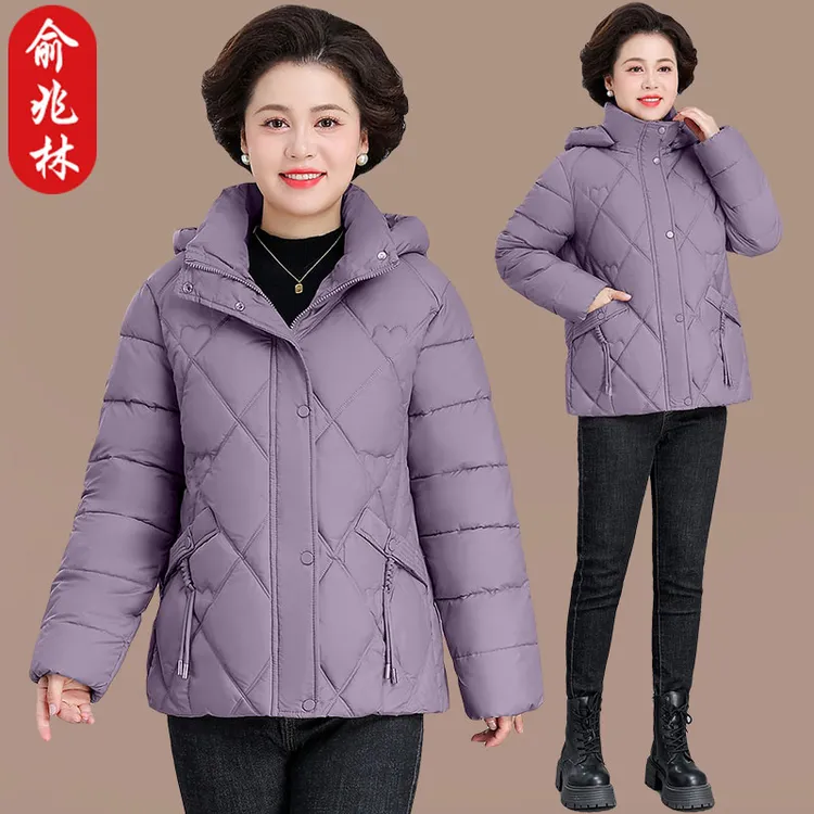 俞兆林中老年妈妈羽绒棉服冬季2025新款短款连帽时尚加厚保暖外套