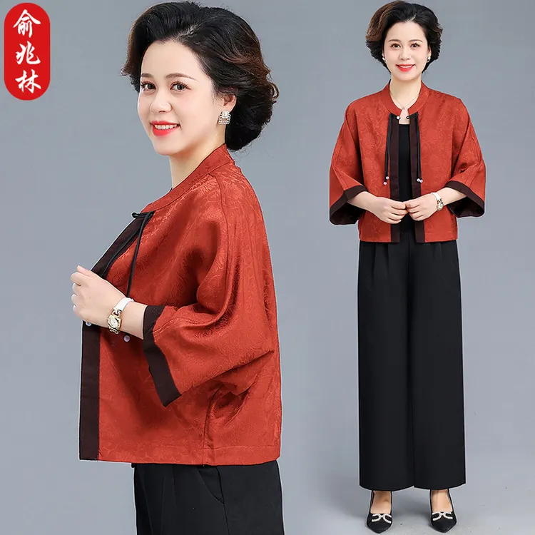 俞兆林妈妈春装洋气外套时尚薄款上衣中老年女夏季国风套装两件套