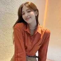 今年流行气质长袖衬衫女复古港味橘色设计感小众时尚百搭衬衣女