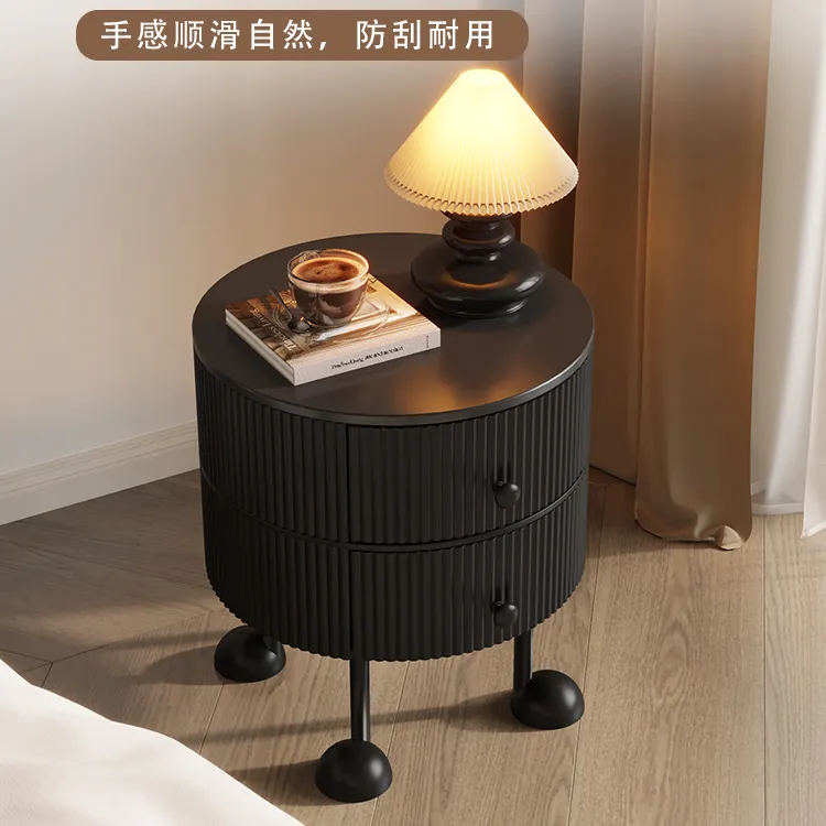 意式轻奢高级感主卧小型床头柜家用卧室创意中古黑色圆形小床边柜