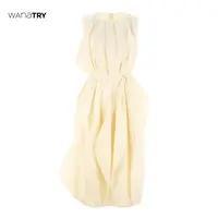 【陈陈专属】Wana try 奶杏色小众设计波浪边无袖连衣裙【达人】