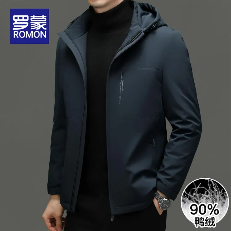 罗蒙鸭绒连帽男款羽绒服冬季男士保暖冲锋衣外套男2025新款秋冬款