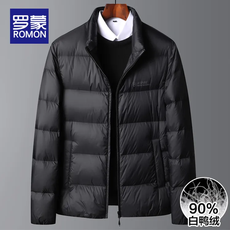 罗蒙男款冬季羽绒服白鸭绒立领面包服休闲男士短款轻薄商务外套男