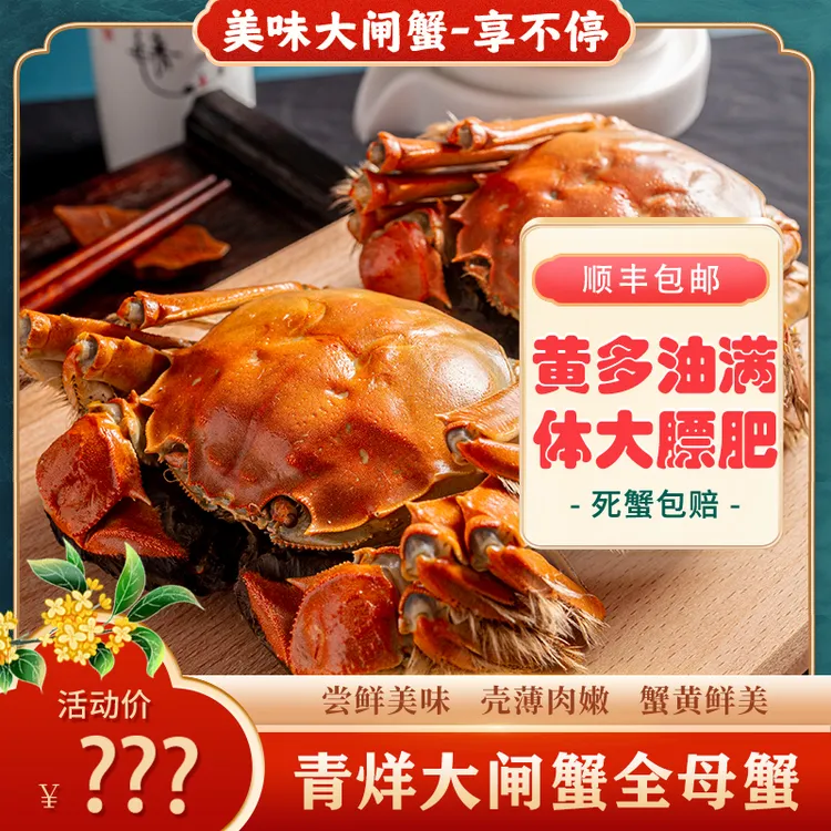 【活蟹】江苏青烊精品大闸蟹2.0两以上全母蟹共十只足斤足两