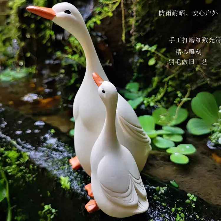 史克森户外庭院装饰品家居摆件大号连体母子鸭手工雕刻防雨耐嗮