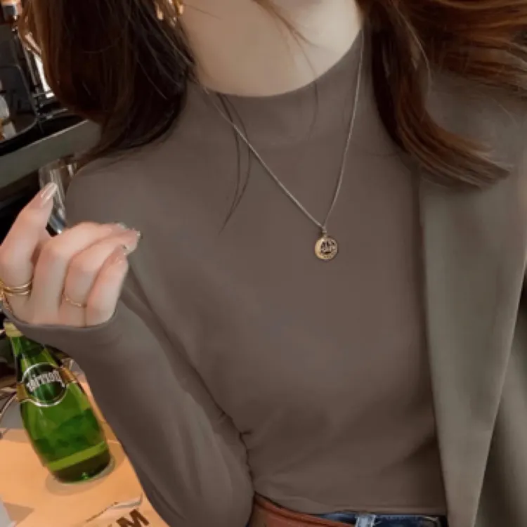 秋季新款621半高领气质百搭修身显瘦简约时尚纯色ins内搭女打底衫
