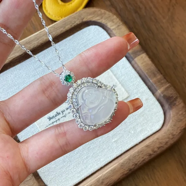 天然高冰【玉髓】镇店之佛公吊坠新中式贵气百搭项链