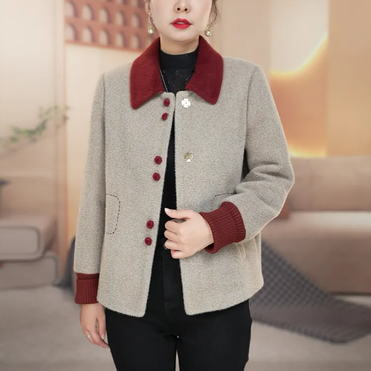 【衣品沫尔】2025年秋季新款澳绒加雪花貂棉小香风外套气质中年贵气