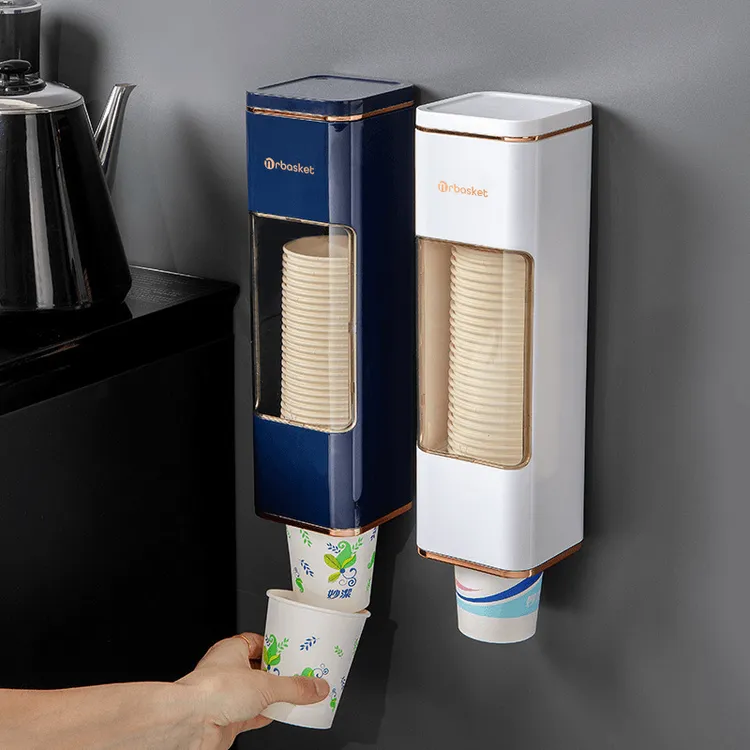 透明轻奢风一次性杯子取杯器塑料自动纸杯架免打孔壁挂水杯置物架