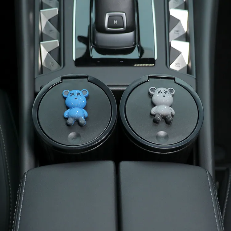 车载垃圾桶汽车内用卡通高颜值水杯槽置物桶车用创意多功能收纳桶