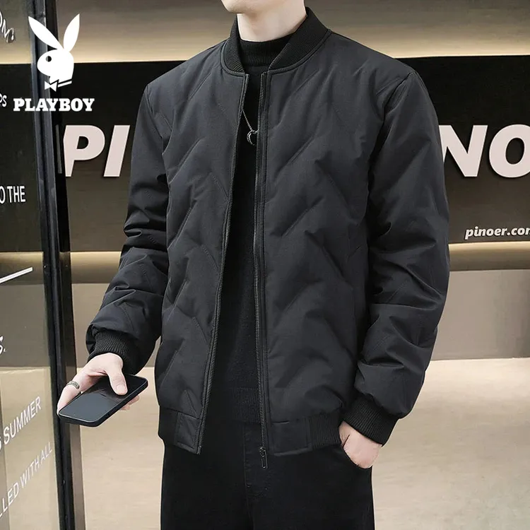 花花公子男士冬款外套2024新款男装加厚保暖棉服立领休闲夹克男款