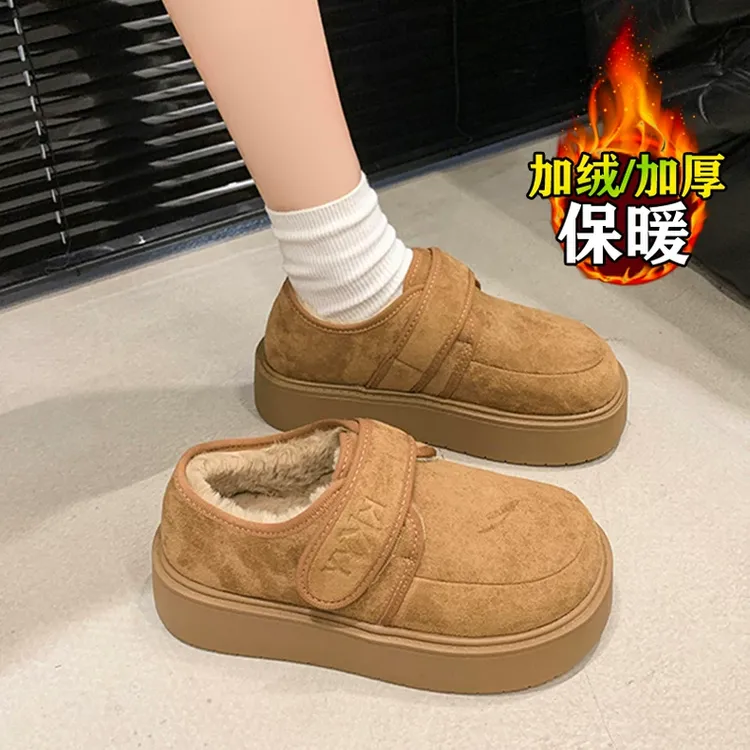 雪地靴女款2024新款冬季加绒加厚保暖棉鞋魔术贴毛毛鞋厚底勃肯鞋