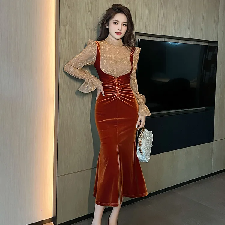 沐子的轻奢私藏【Mu/zi20986】时尚设计感修身宴会秋冬女神范连衣裙