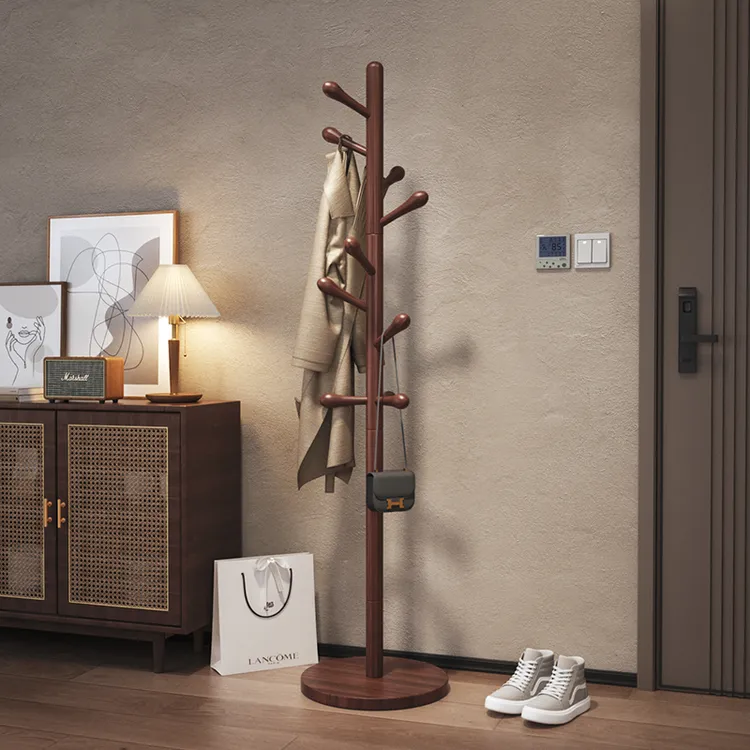 实木衣帽架落地式家用卧室简易挂衣架子立式简约衣服架榉木挂包架