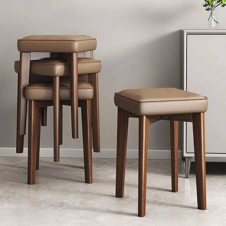 实木凳子家用可叠放结实耐用软包坐凳客厅备用方凳餐厅餐桌凳防滑