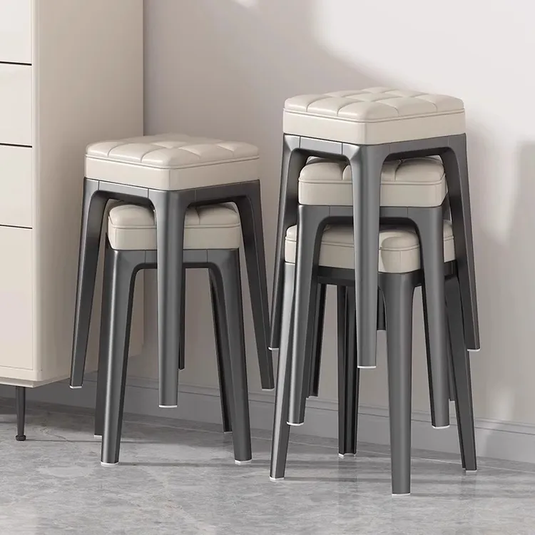 北欧轻奢软包凳子可叠放家用客厅塑料凳餐厅吃饭备用餐凳结实耐用