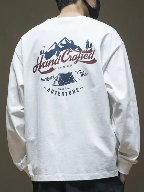 新款纯棉长袖T恤外穿男士内搭休闲潮流百搭印花圆领打底衫