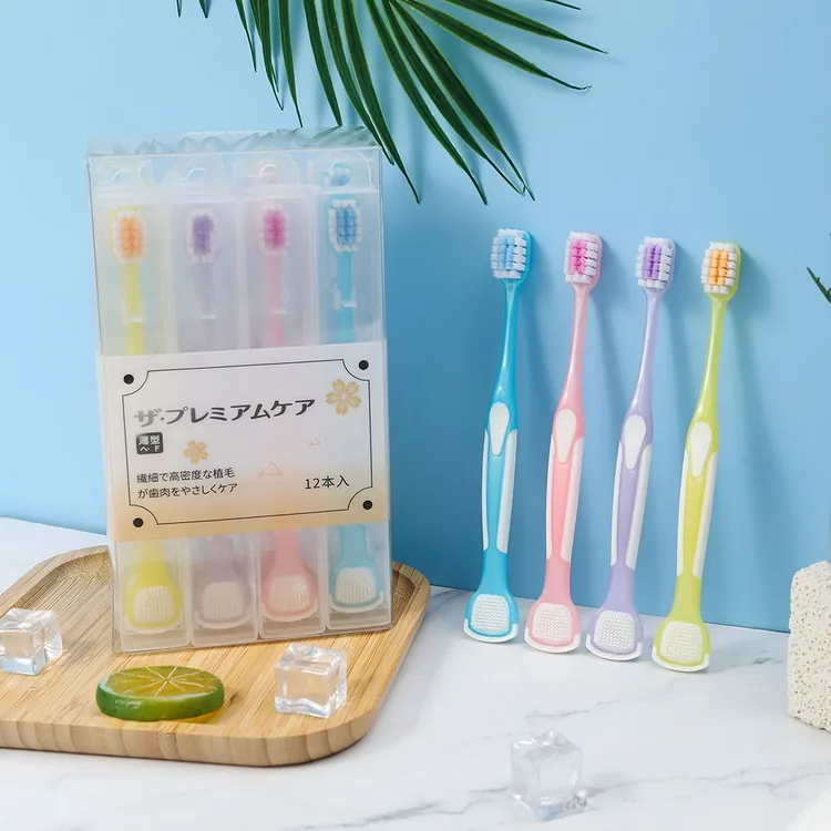 COBQB牙刷12只独立包装舌苔板牙刷高密植毛家庭装多功能学生软毛
