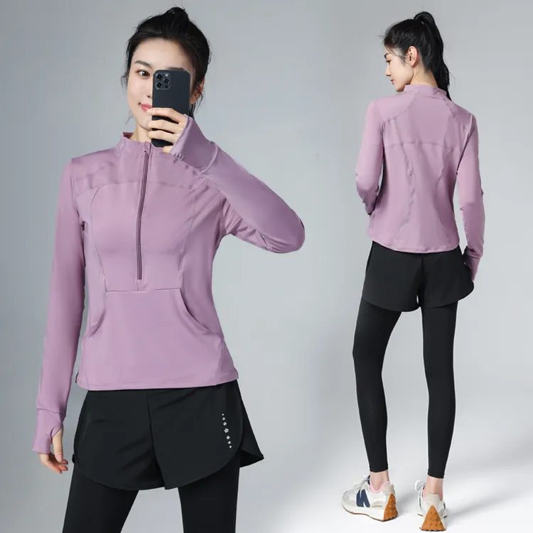 瑜伽服外套女大码修身版休闲跑步运动上衣健身速干显瘦健身服立领